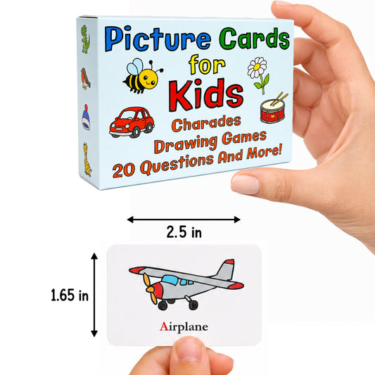 Picture Cards for Kids: 94 Travel-Size Picture Cards for Charades, 20 Questions, Drawing Games, Storytelling & Guessing Games Ages 4-8